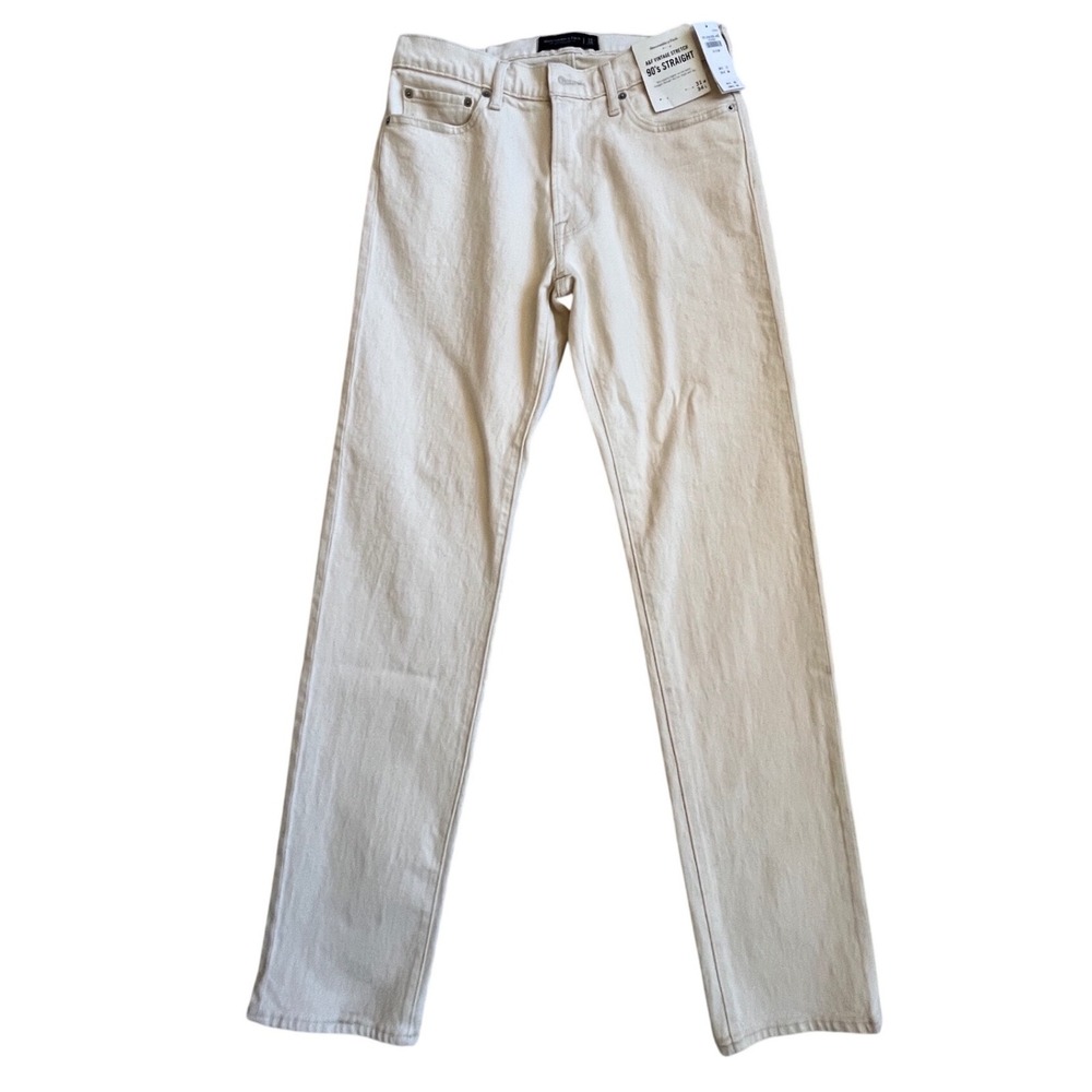 NEW Abercrombie & Fitch 90s Straight Vintage Stretch Jeans 31x34 Cream Off White